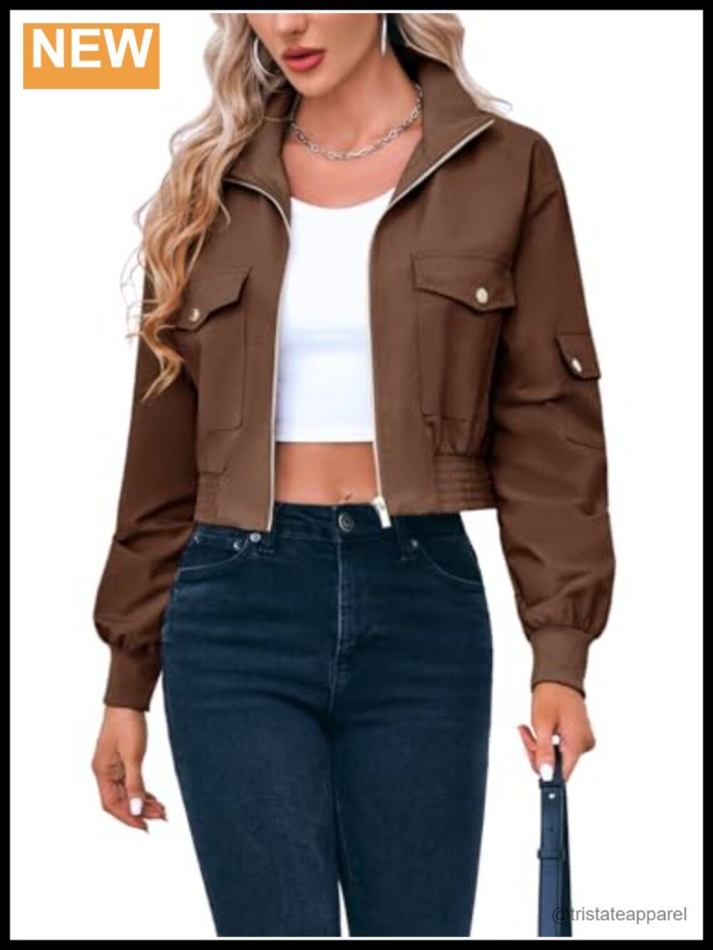 Cropped Bomber Jacket Lightweight Zip Up Short Casual Coat